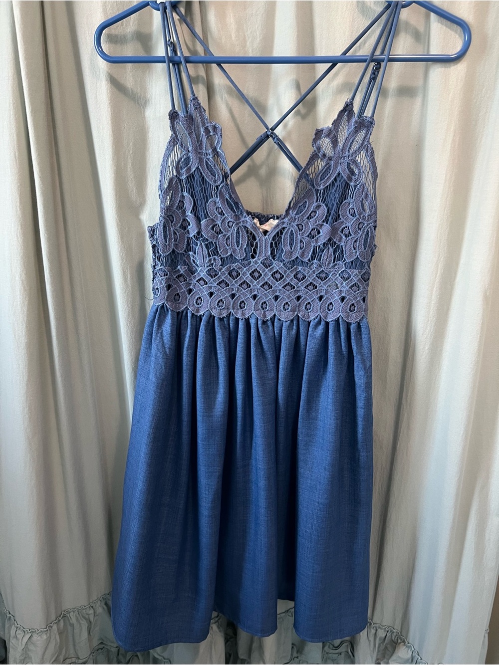 Hummingbird Lace Bodice Indigo Blue Slip Dress